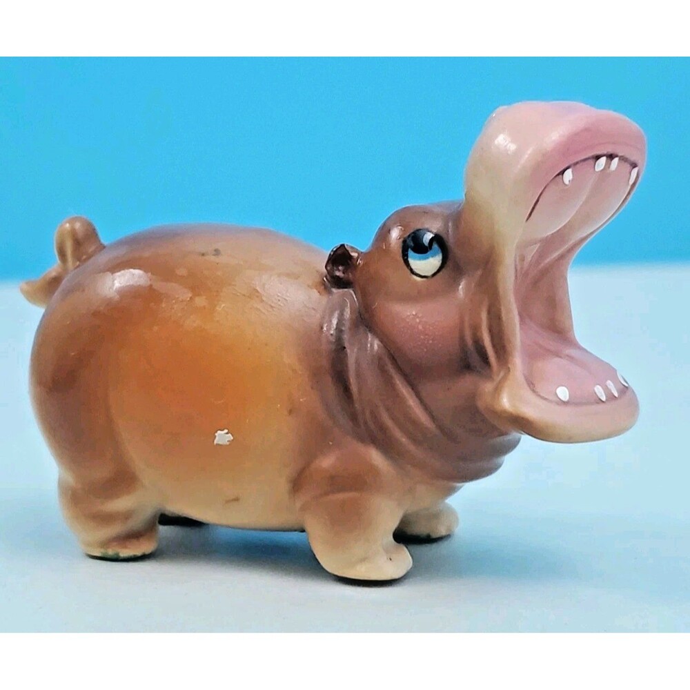 Vintage Ceramic Hippo Figurine Open Mouth Ceramic Hippopotamus Japan Foil Label